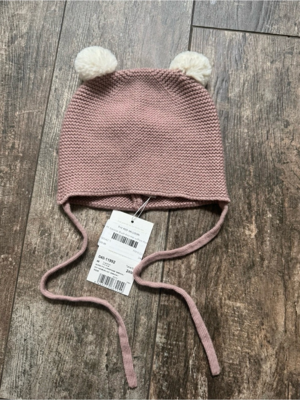 Paz Rodriguez merino wool Knit Pom-Pom Tie Hat in Dusty Pink NWT